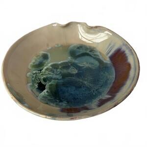 Mid-century studio art pottery dish with crystalline glaze.